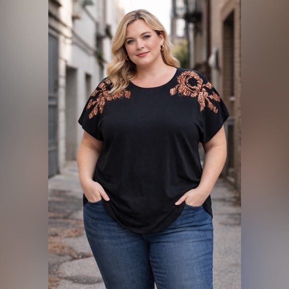 Roaman's Tops - Roamans Sequined Shoulder Shirt Size 18/20